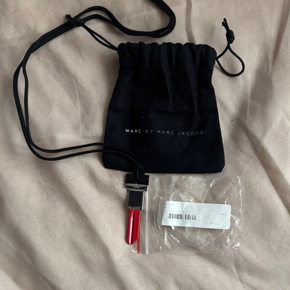 Marc Jacobs Black Necklace with Red Lipstick Pendant